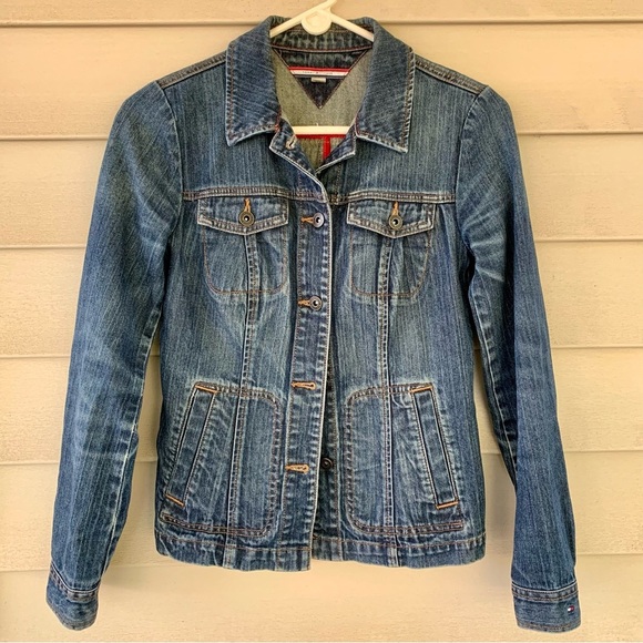 Tommy Hilfiger Dark Wash jean denim jacket women's size XS‎ EUC - Picture 1 of 7